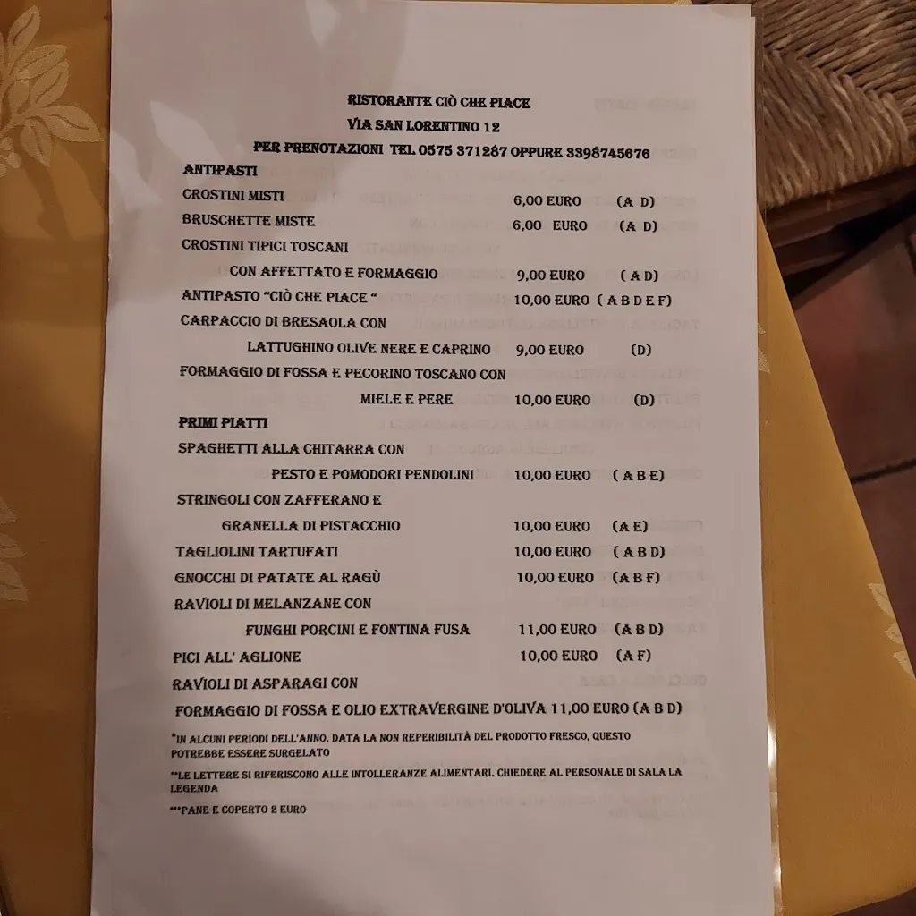 Menu_Ristorante Ciò che Piace AREZZO_Arezzo_immagine_1