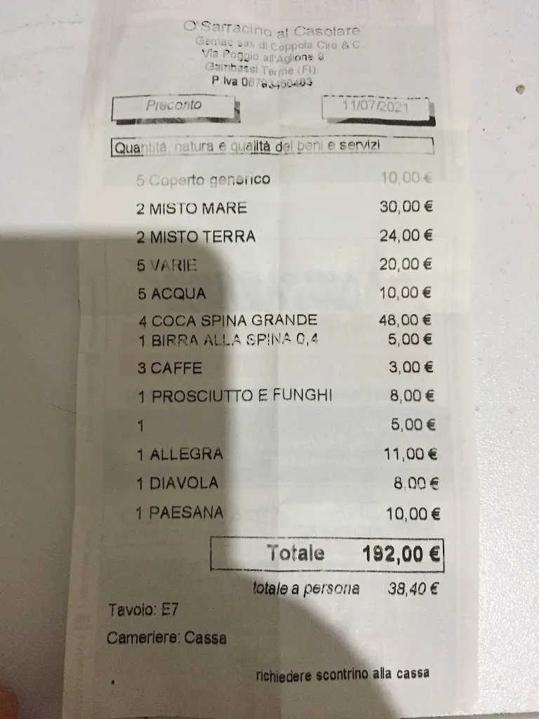 Menu_Ristorante Pizzeria O'Sarracino - Bar Tabacchi_Castelfiorentino_image_1