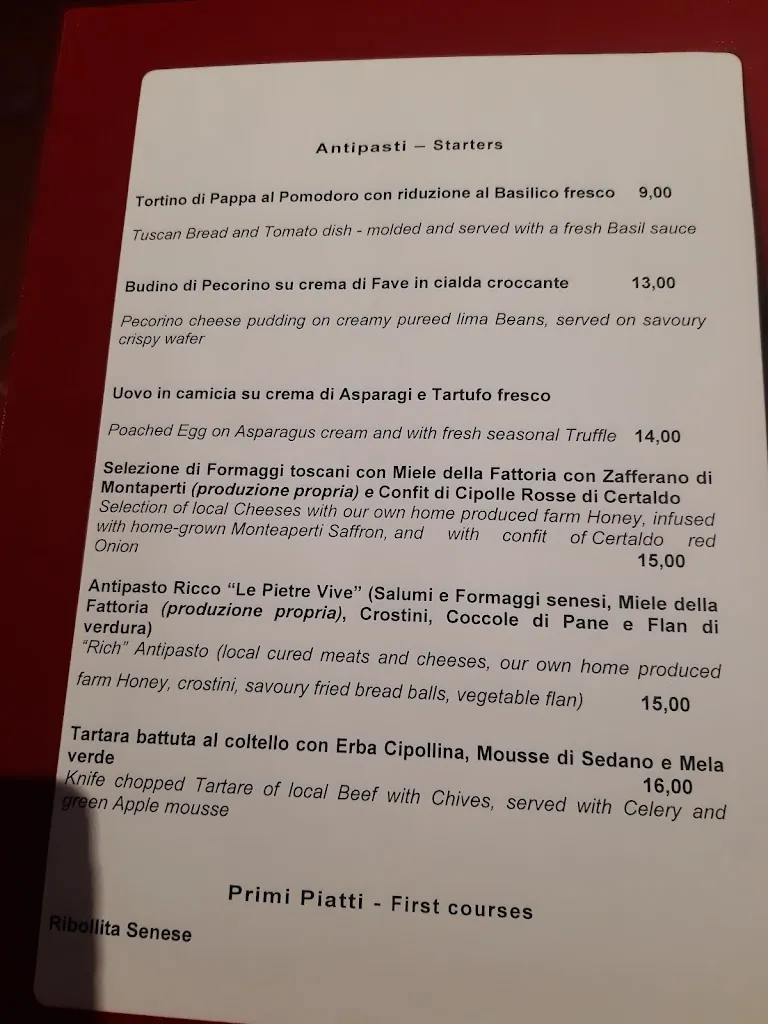 Menu_Le Pietre Vive - Ristorante_Castelnuovo Berardenga_image_1
