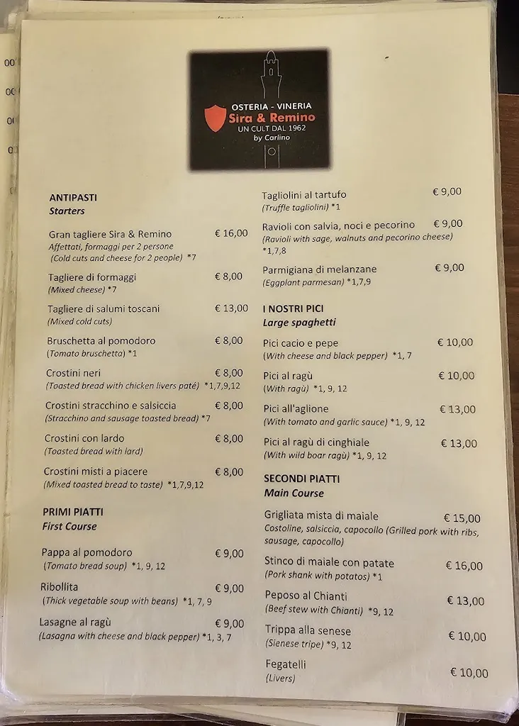 Menu_Sira e Remino - L'Osteria a Siena_Isola D'Arbia_image_1