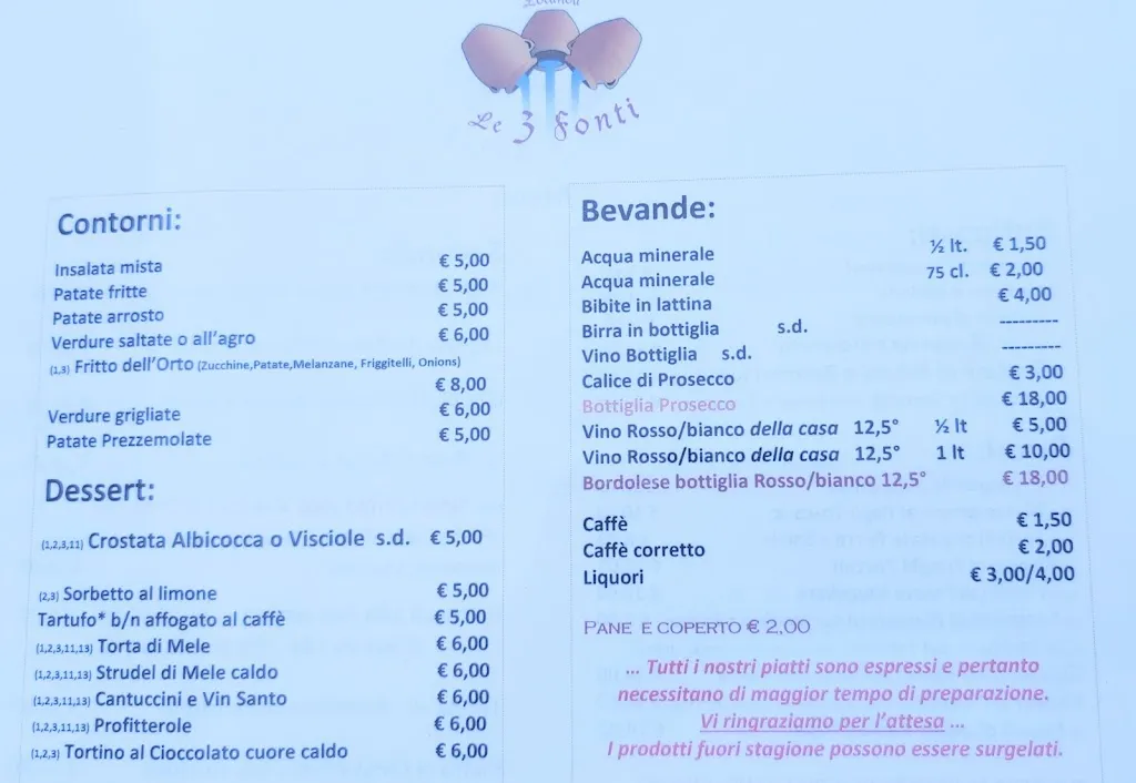 Menu_LE TRE FONTI - Ristorante / Hotel_Loro Ciuffenna_image_1