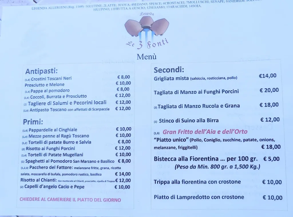 Menu_LE TRE FONTI - Ristorante / Hotel_Loro Ciuffenna_image_2