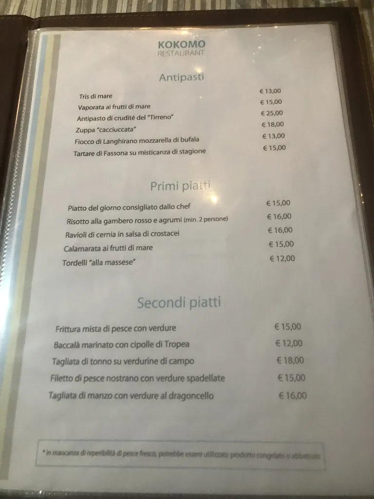 Menu_Kokomo Club_Marina di Massa_immagine_1