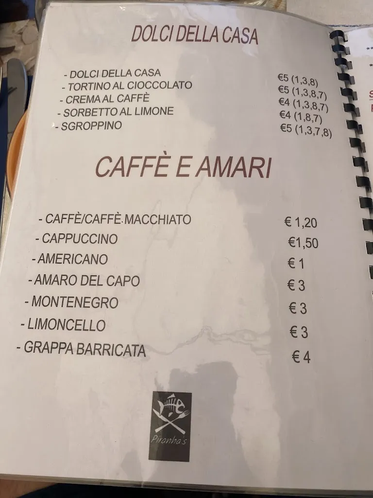 Menu_Piranha's Home Made Restaurant_Monte Argentario_image_4