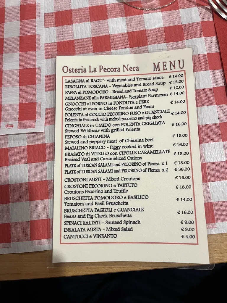 Menu_La pecora nera Bottega gastronomica osteria_Pienza_image_1