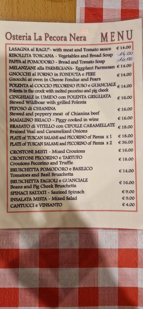 Menu_La pecora nera Bottega gastronomica osteria_Pienza_image_4