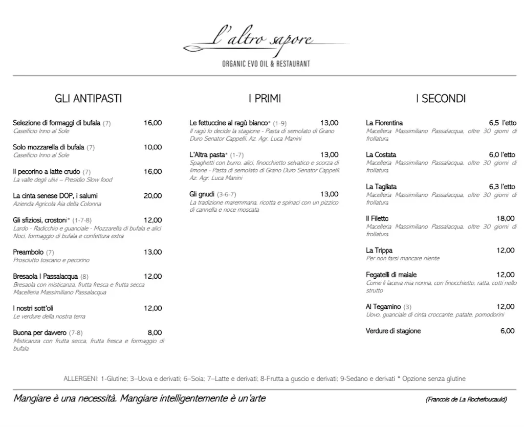 Menü_L’Altro Sapore Organic EVO Oil & Restaurant_Pitigliano_Bild_1
