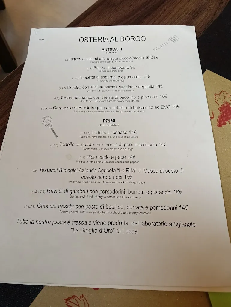 Menü_Osteria al Borgo_Provincia di Lucca_Bild_3