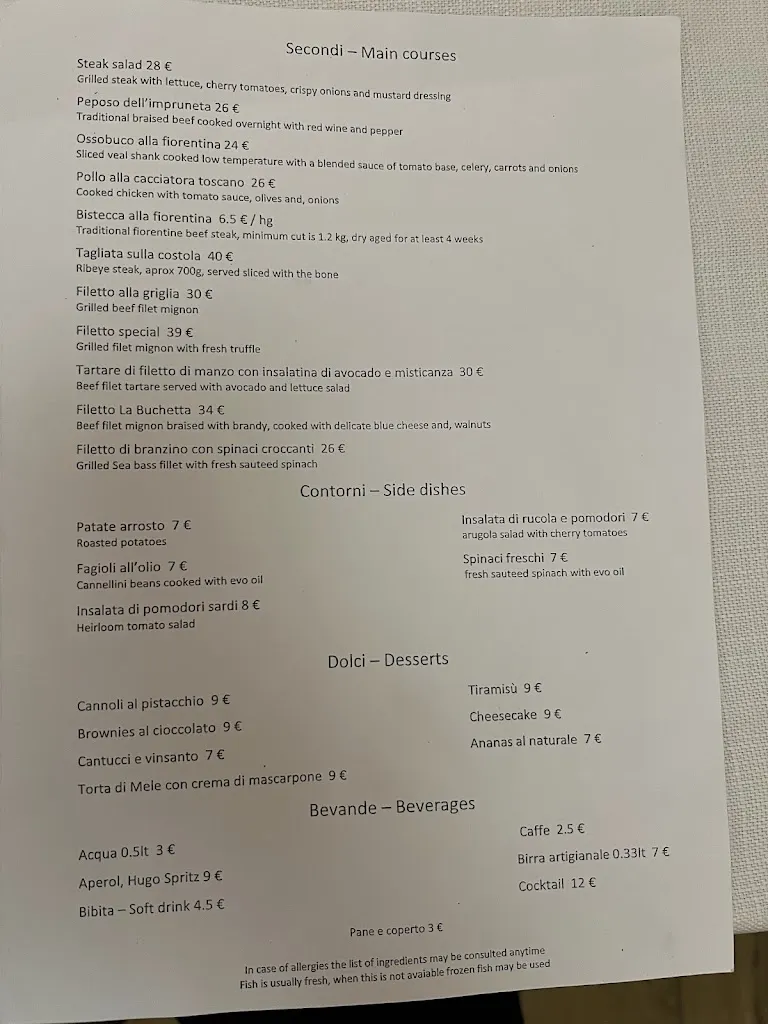 Menu_La Buchetta Food & Wine Restaurant_Province of Florence_image_1
