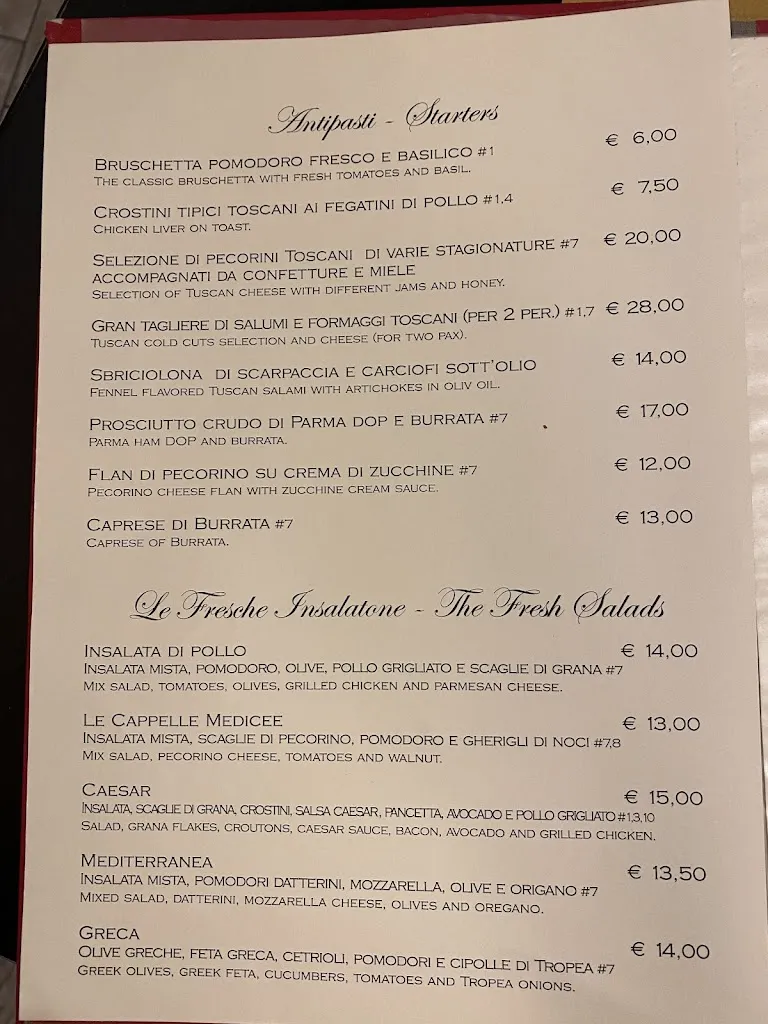 Menu_Le Cappelle Medicee Restorante_Province of Florence_image_1