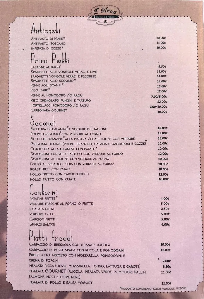 Menu_L’Arca Ristorante Pizzeria - Bar&Pasticceria_Rosignano Marittimo_immagine_3