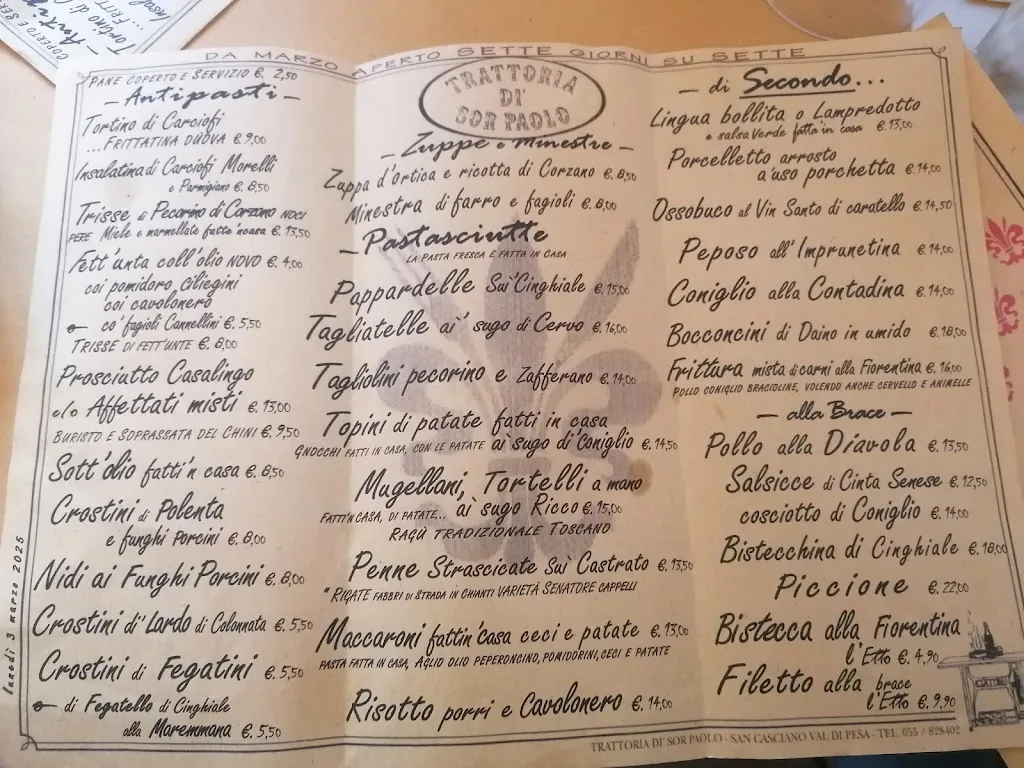 Menu_Trattoria dì sor Paolo Ristorante & Cantina_San Casciano in Val di Pesa_image_3