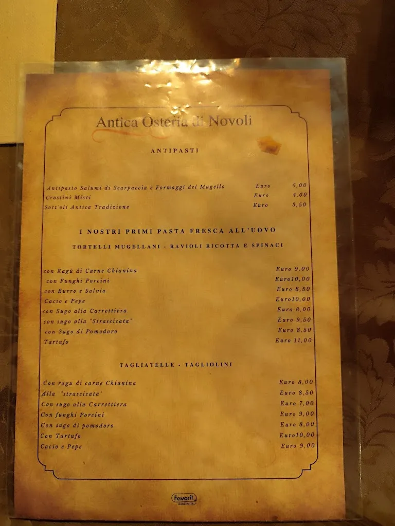 Menu_Antica Osteria di Novoli dal 1807 . Pasta fresca fatta in casa, specialità Tortelli Mugellani._San Piero a Sieve_image_1