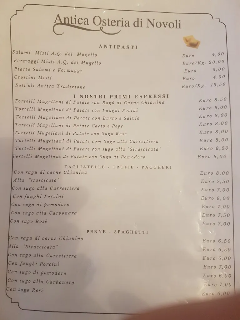 Menu_Antica Osteria di Novoli dal 1807 . Pasta fresca fatta in casa, specialità Tortelli Mugellani._San Piero a Sieve_image_3