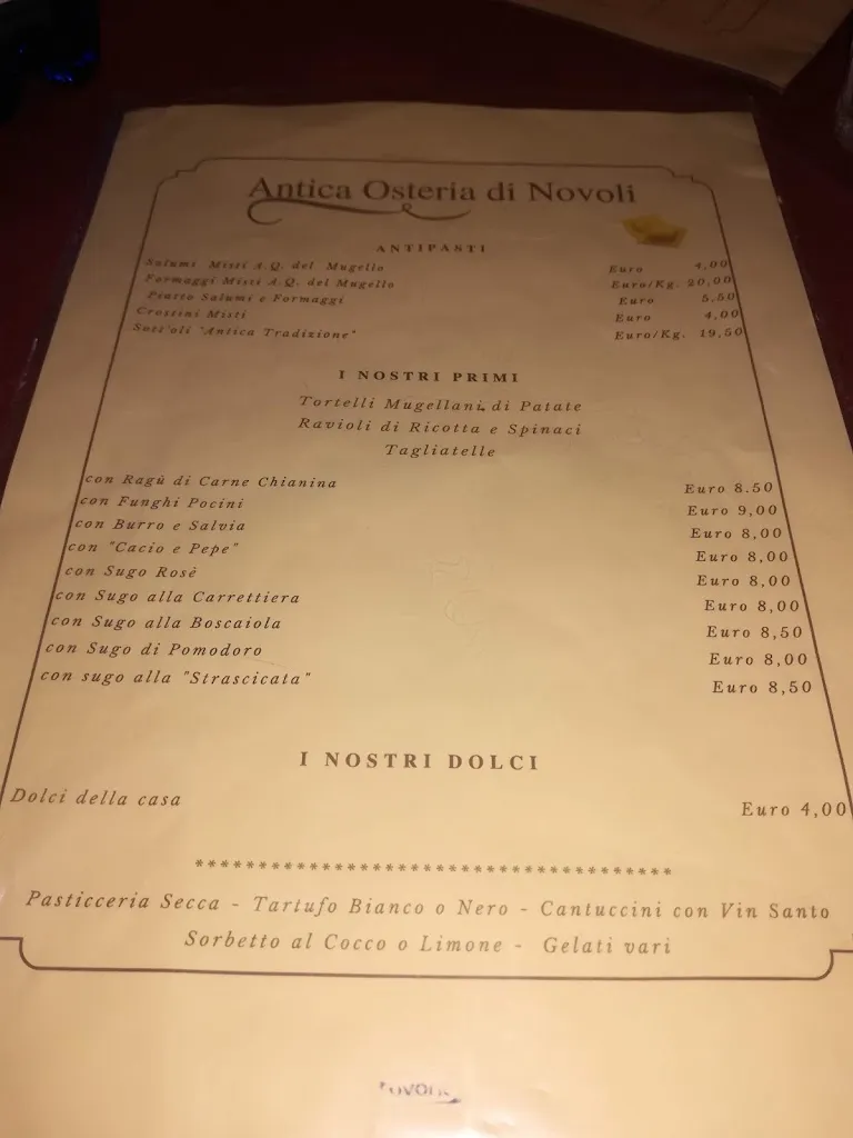 Menu_Antica Osteria di Novoli dal 1807 . Pasta fresca fatta in casa, specialità Tortelli Mugellani._San Piero a Sieve_image_4
