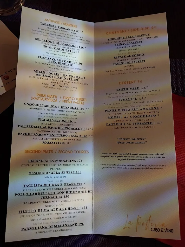 Menu_La Posteria - Cibo e Vino_Sovicille_image_1