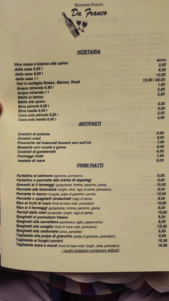 Menu_Ristorante Pizzeria Da Franco_Novoli_image_1