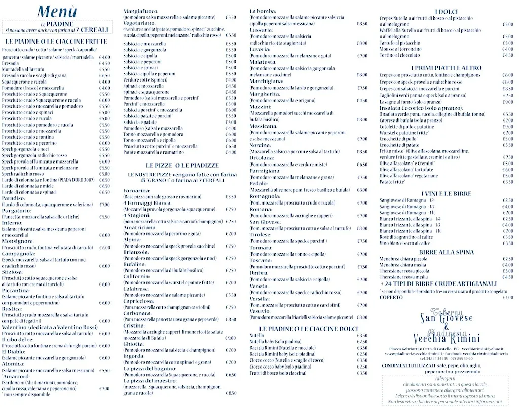 Menu_Piadineria Vecchia Rimini -Taberna Sangiovese_Città di Castello_image_1