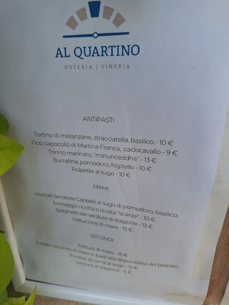 Menu_Al Quartino - Ristorante Osteria Vineria_Nardò_image_2