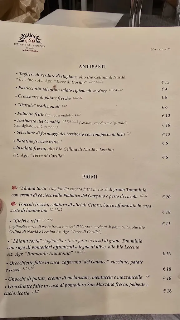 Menu_Trattoria San Giuseppe cenobio_Nardò_immagine_1