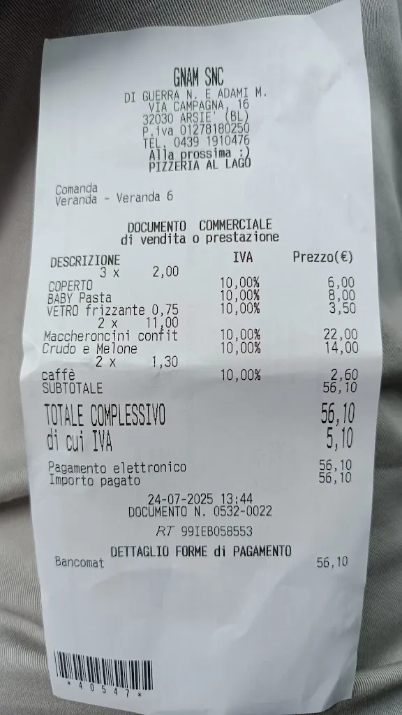 Daniele Diamanti_Pizzeria al lago Arsiè_Arsiè_review