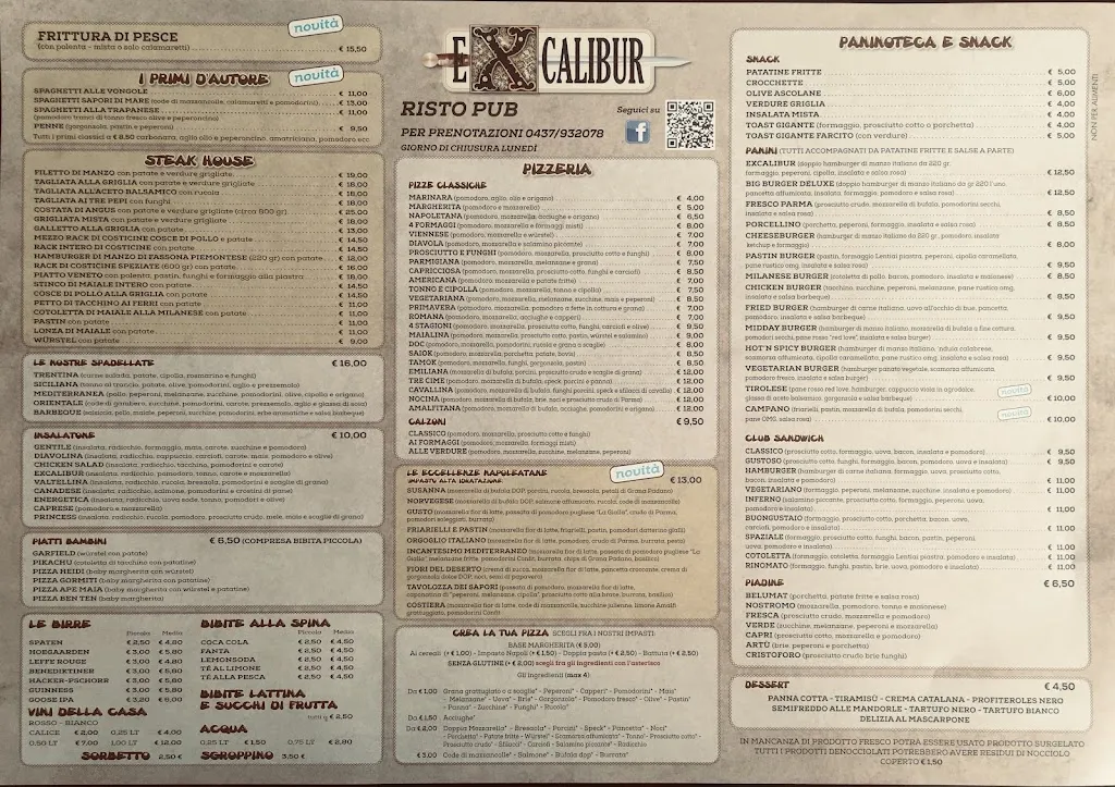 Menu_Excalibur Ristorante Pizzeria Birreria_Belluno_image_1