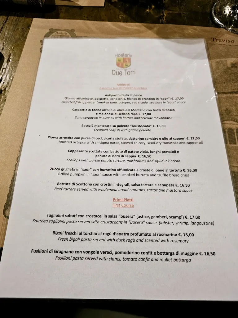 Menu_Hostaria Antica Contrada delle Due Torri Treviso_Casier_image_2