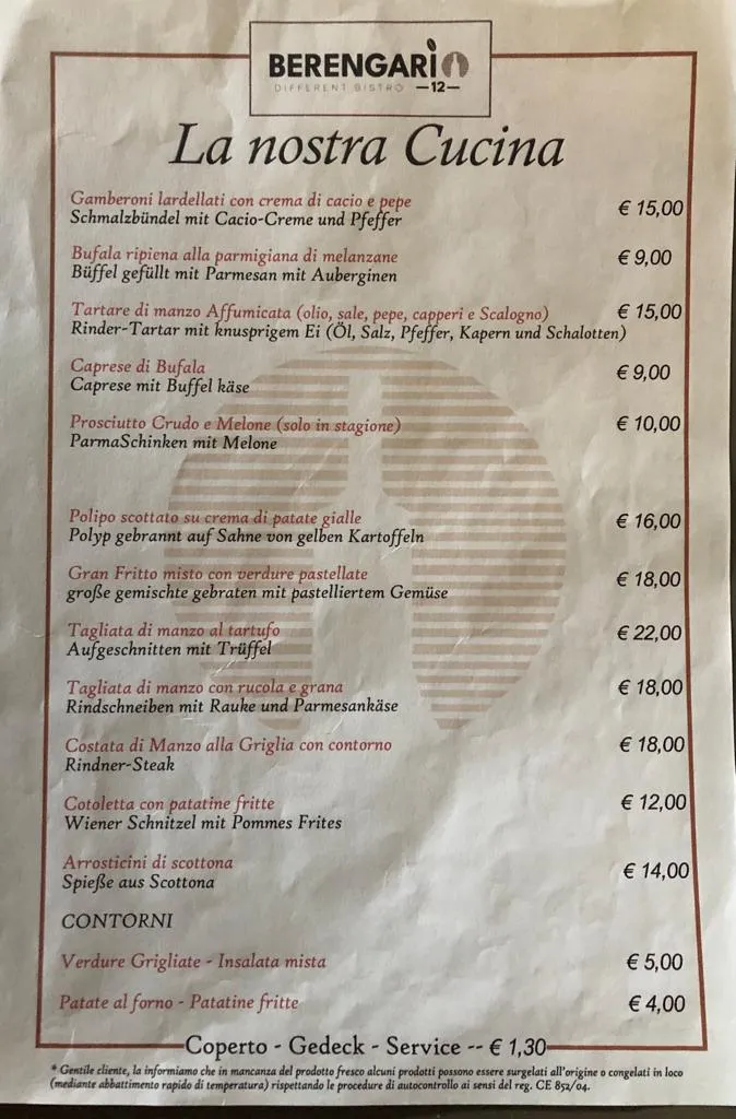 Menu_Berengario 12 Different Bistrò_Cavajon Veronese_image_1