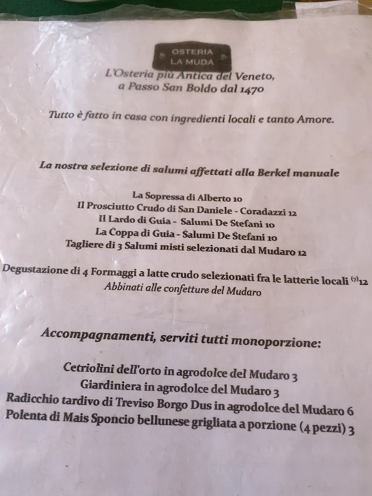 Menu_Osteria La Muda di San Boldo, l'osteria più antica del veneto dal 1470_Cison di Valmarino_immagine_1