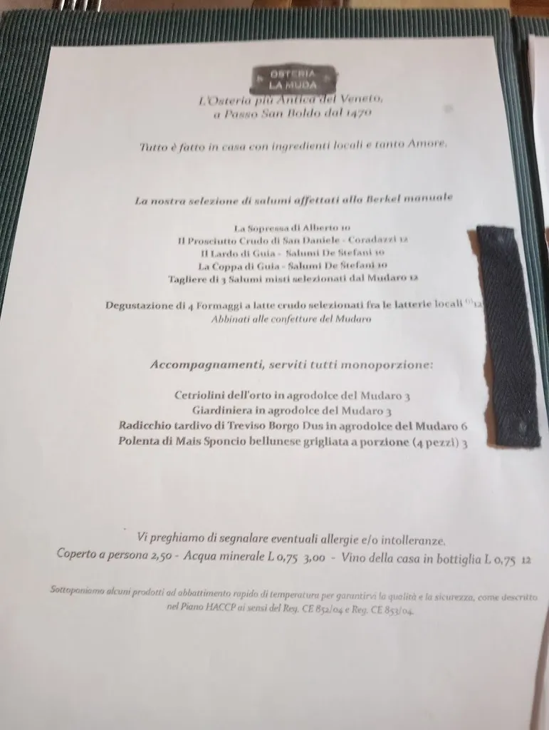 Menu_Osteria La Muda di San Boldo, l'osteria più antica del veneto dal 1470_Cison di Valmarino_immagine_2