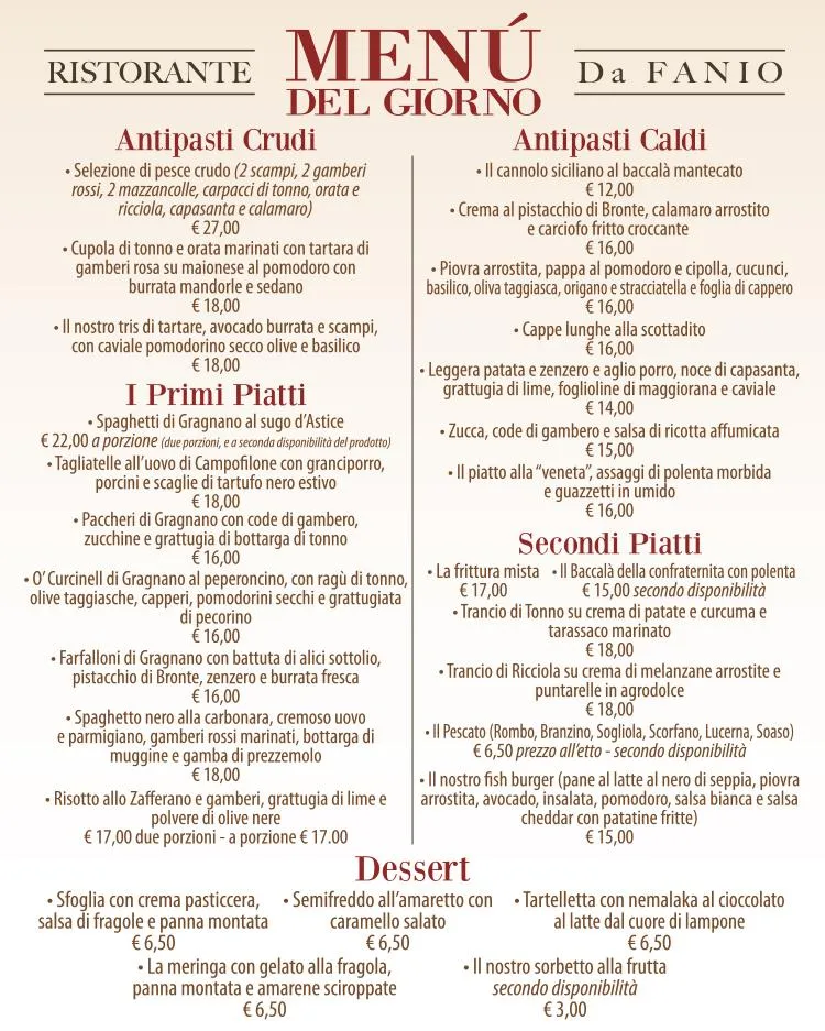 Menu_Ristorante Albergo Da Fanio di Bergamo Francesco, Marco & C. Sas_Concordia Sagittaria_immagine_1