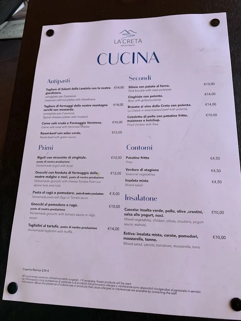Menu_LA CRETA BAR RISTORANTE_Fumane_image_1
