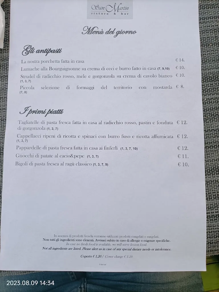 Menu_San Martin Ristoro & Bar_La Valle Agordina_image_1