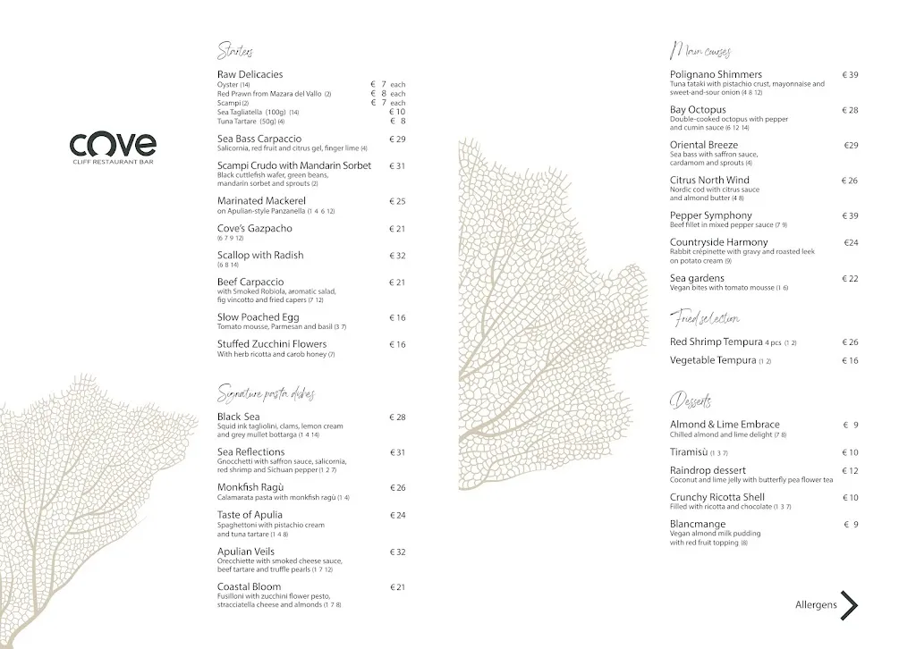 Menu_Cove Cliff Restaurant & Bar_Polignano a Mare_image_1