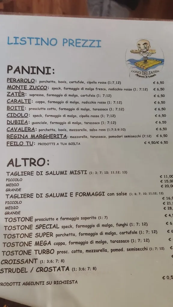 Menu_PANINOTECA, BAR, BIRRERIA, CAFFè, infopoint, IL COVO DEI ZATER_Perarolo di Cadore_image_1