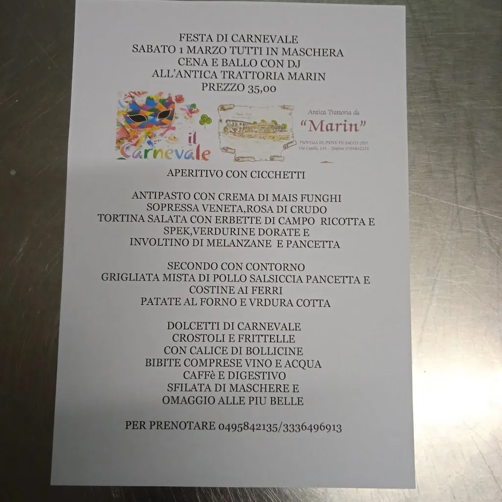 Menu_Antica Trattoria Marin,specialita pesce carne e selvaggina_Piove di Sacco-Piovega_image_1