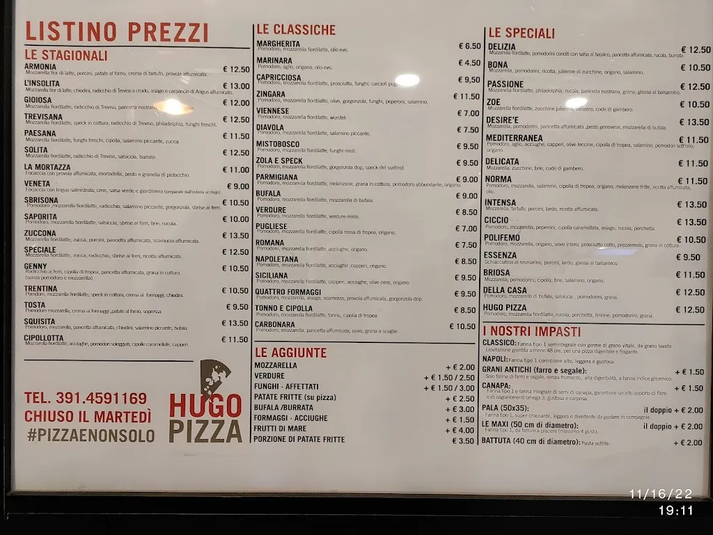 Menü_Hugo Pizza_Piazzola sul Brenta_Bild_1