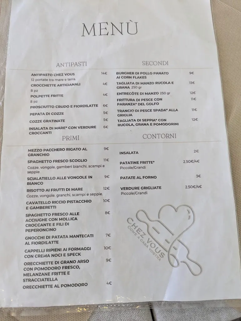 Menu_Chez Vous Ristorante - Gastronomia_Provincia di Taranto_image_1