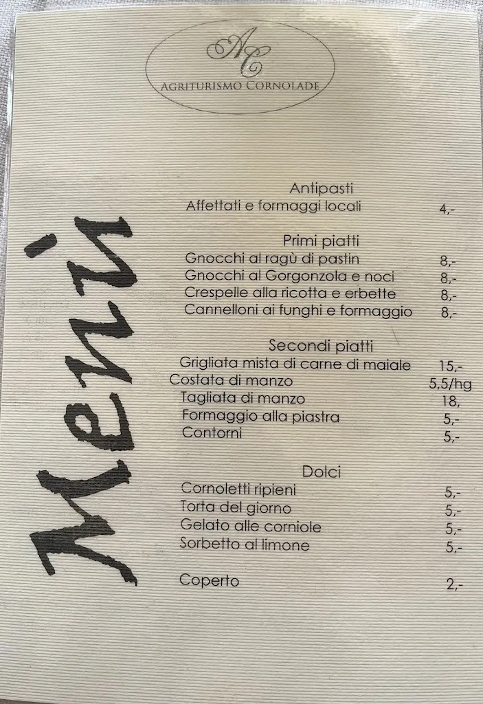 Menu_Agriturismo Cornolade_Ponte nelle Alpi_image_1