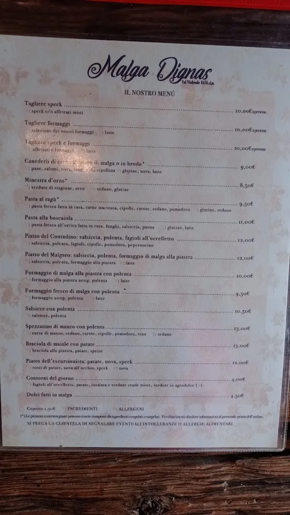 Menu_Agriturismo Malga Dignas_San Pietro di Cadore_image_2