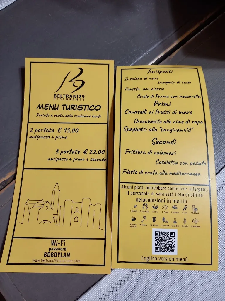 Menu_BELTRANI29 RISTORANTE_Provincia di Barletta - Andria - Trani_image_1