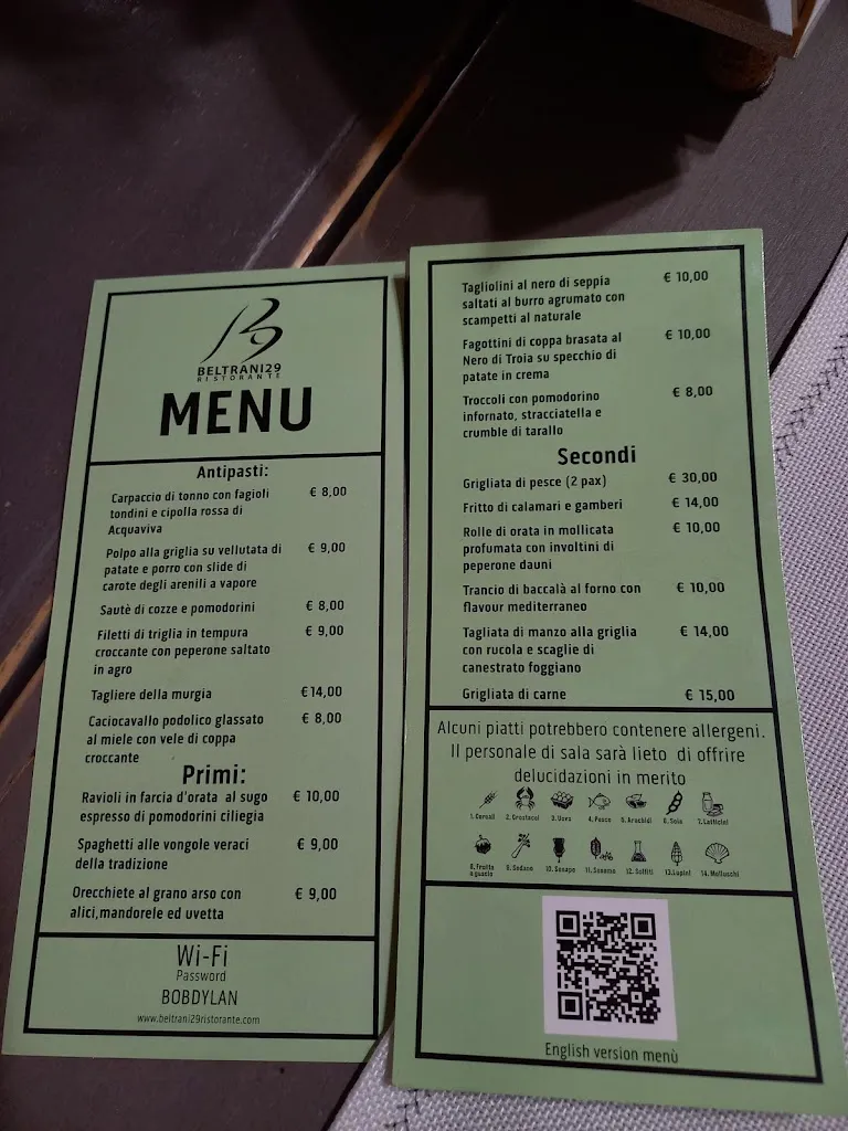 Menu_BELTRANI29 RISTORANTE_Provincia di Barletta - Andria - Trani_image_2
