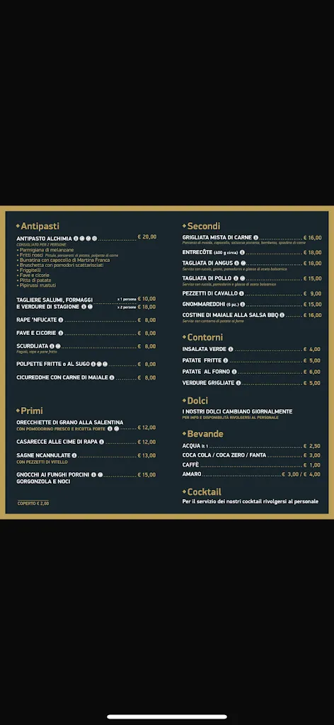 Menu_Alchimia - Typical restaurant and drinks_Ruffano_image_1
