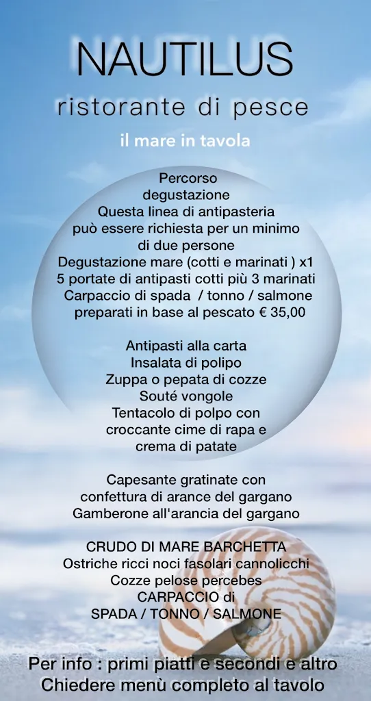 Menu_RISTORANTE NAUTILUS pesce fresco e crudi di mare_Rodi Garganico_image_1