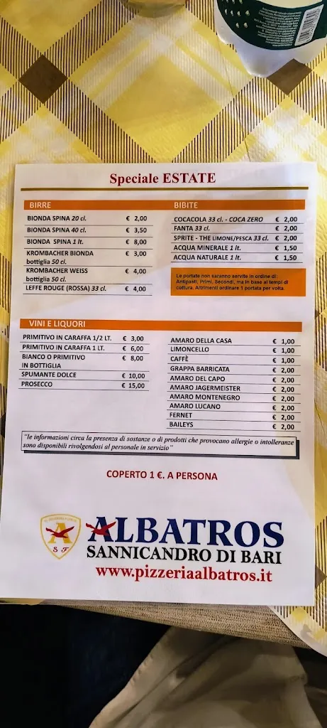 Menu_Ristorante Pizzeria Albatros_Sannicandro di Bari_image_1