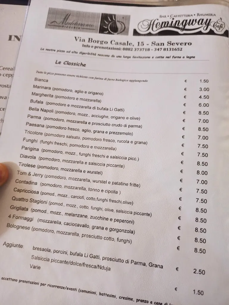 Menu_Pizzeria Mediterraneo / Hemingway Cafè_San Severo_image_1