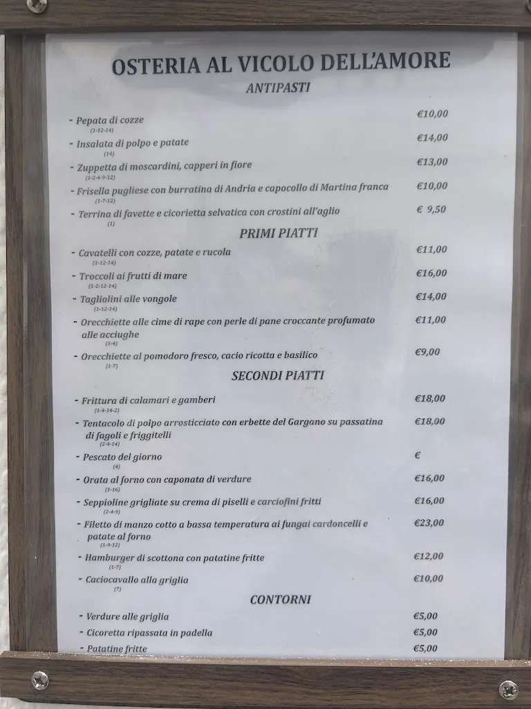 Menu_Osteria Al Vicolo dell'Amore_Vieste_immagine_1