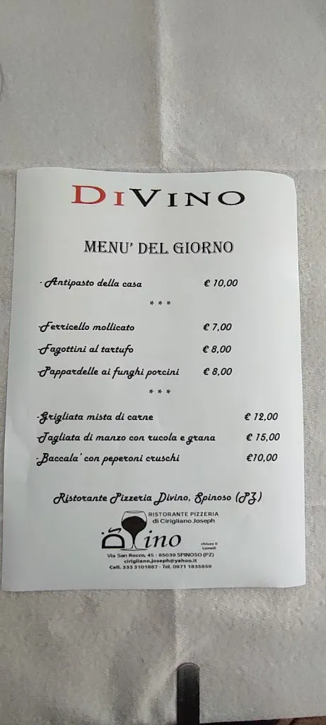 Menu_Divino Ristorante Pizzeria Affittacamere Di Joseph Cirigliano_Cirigliano_image_1