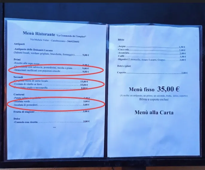 Menu_The Commandery of the Templars_Castelmezzano_immagine_2