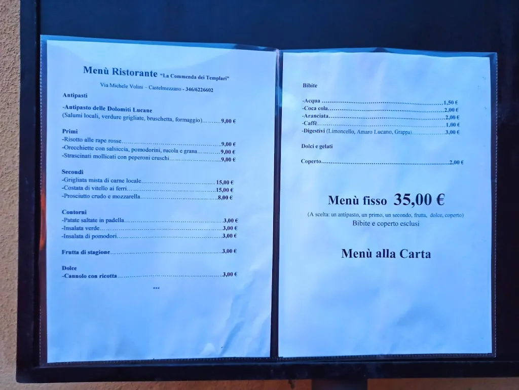 Menu_The Commandery of the Templars_Castelmezzano_immagine_3